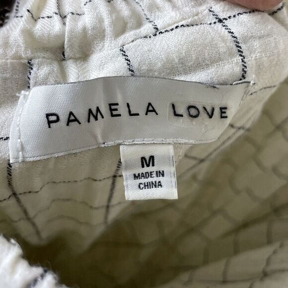 PAMELA LOVE Dress Womens Medium Plaid Halter Apron Midi Ivory Open Back Pockets - Picture 9 of 11